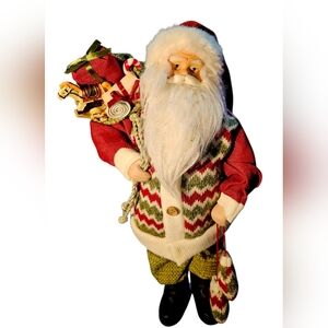 Vintage 18" Santa Claus Figurine Holding Carrying Sack Of Gifts & Mittens